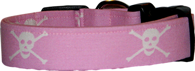 Pink & White Skulls Dog Collar